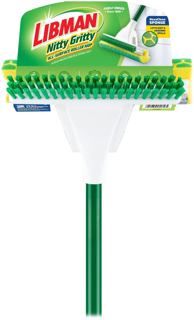Main image of Libman Nitty Gritty Sponge Mop with Scrub Brush and Steel Handle