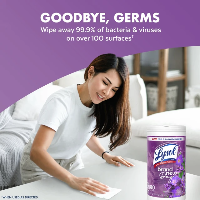 Alt view image 2 of 5 - Lysol Disinfecting Wipes, All Purpose Cleaner, Multi Surface Antibacterial Cleaning Wipes, Cleaning Supplies, Lavender & Cotton Blossom Scent, 80 Count