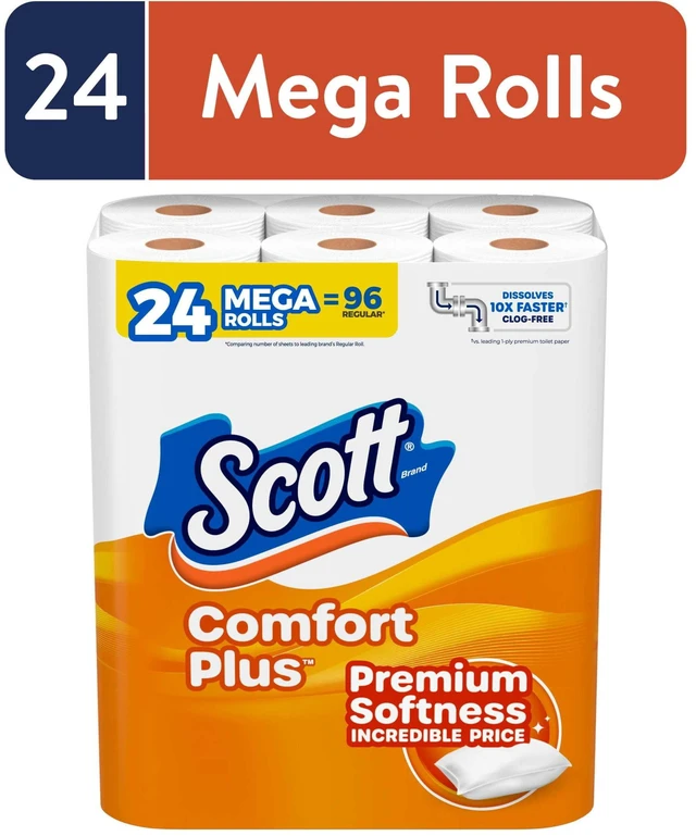 Main image of Scott ComfortPlus 1-Ply Toilet Paper, 24 Mega Rolls