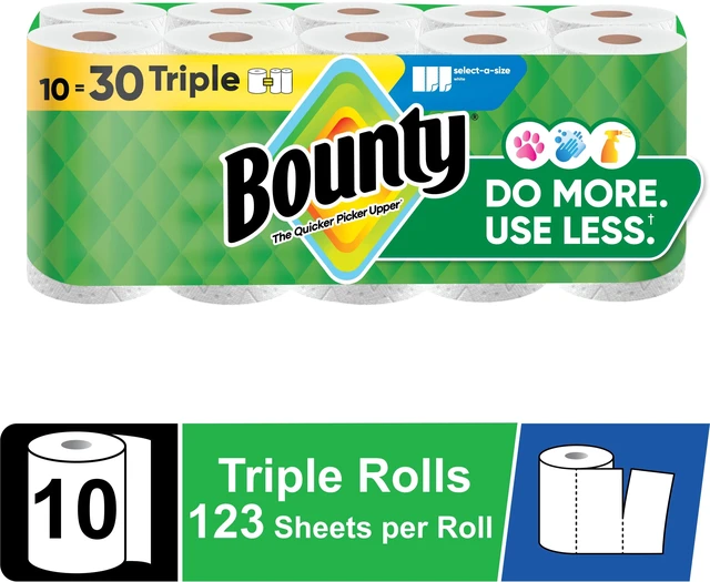 Main image of Bounty Paper Towels Select-A-Size White, 10 Triple Rolls, 123 Sheets Per Roll