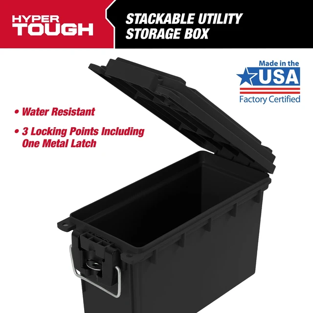 Main image of Hyper Tough Locking and Stacking Utility Tool Box, Black, 11.5 in x 5.06 in x 7.25 in