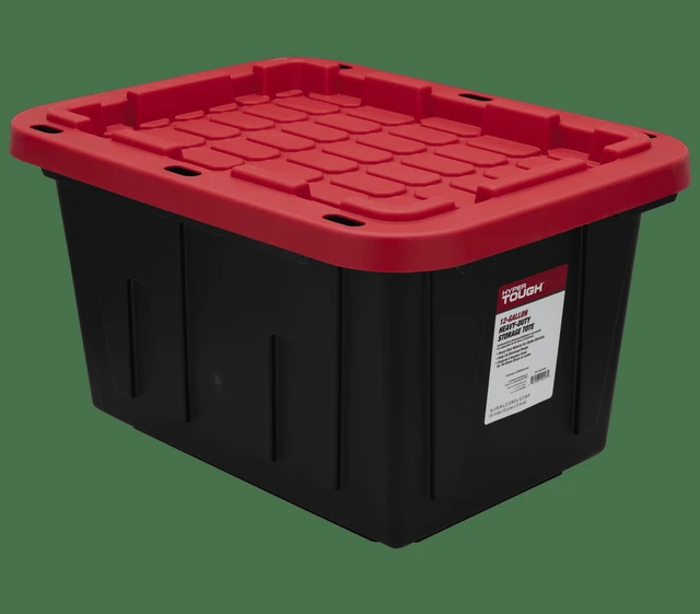 Main image of Hyper Tough 12 Gallon Snap Lid Storage Bin, Black Base with Red Lid, Heavy Duty Plastic