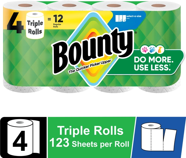 Main image of Bounty Paper Towels Select-A-Size White, 4 Triple Rolls, 123 Sheets per Roll