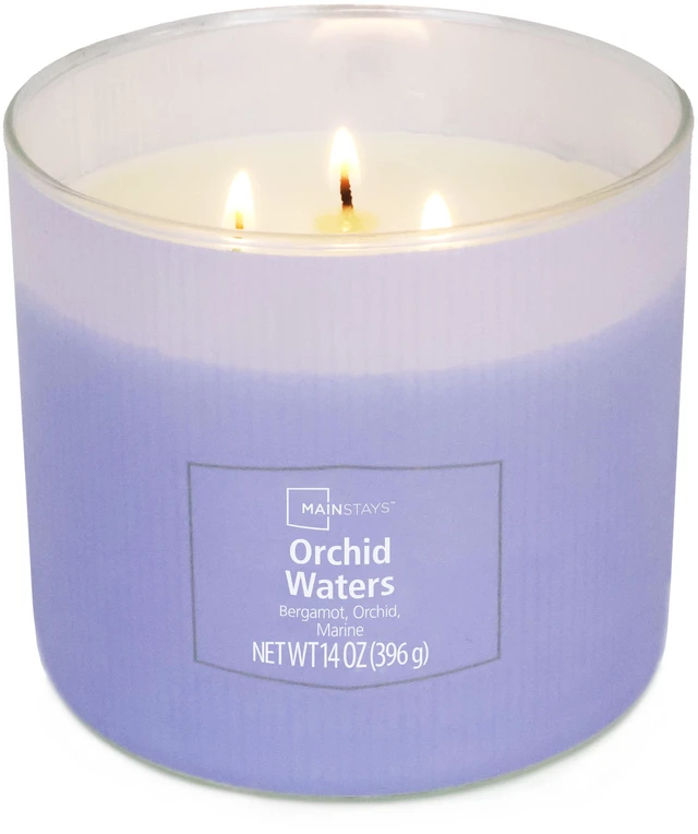 Main image of Mainstays 3-Wick Textured Wrapped Orchid Waters Candle, 14 Ounce