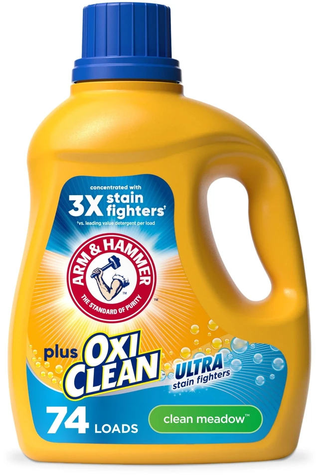 Main image of ARM & HAMMER Plus OxiClean Ultra Stain Fighters Liquid Detergent, Clean Meadow, 96.2 Fl Oz