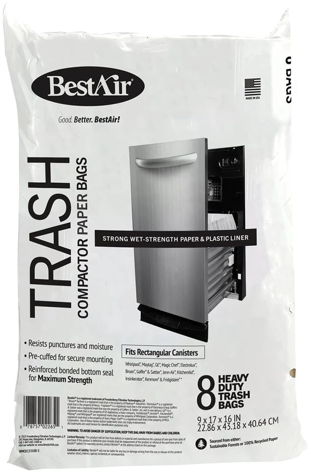 Alt view image 6 of 7 - BestAir Heavy Duty Paper Trash Compactor Bags, Pre-Cuffed, 8 Bags for Your Home