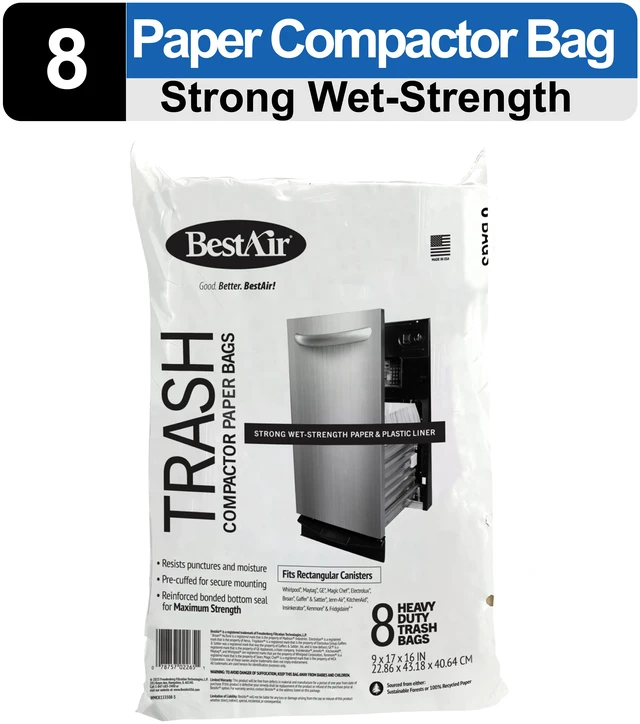 Alt view image 3 of 7 - BestAir Heavy Duty Paper Trash Compactor Bags, Pre-Cuffed, 8 Bags for Your Home