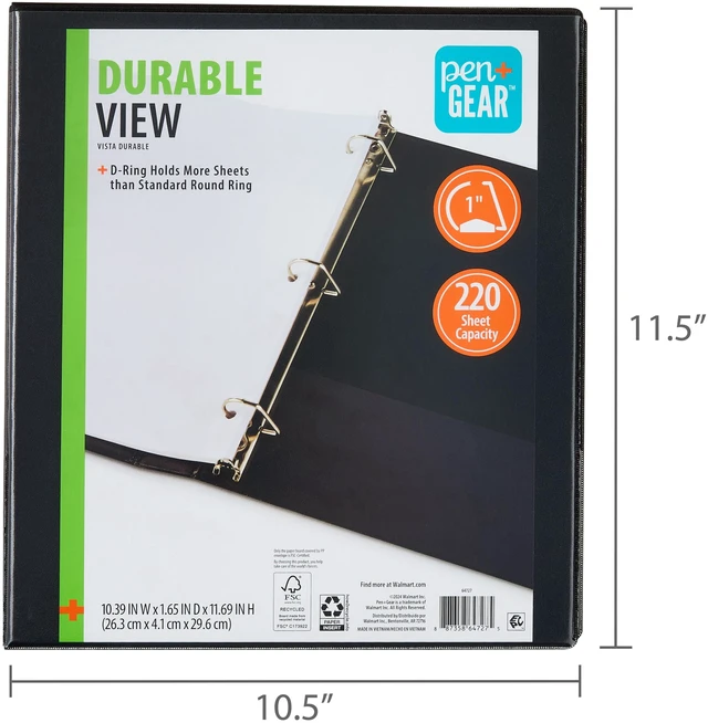 Alt view image 5 of 6 - Pen+Gear 1 in Durable 3-Ring D-Ring Binder, Black, 6 Pack