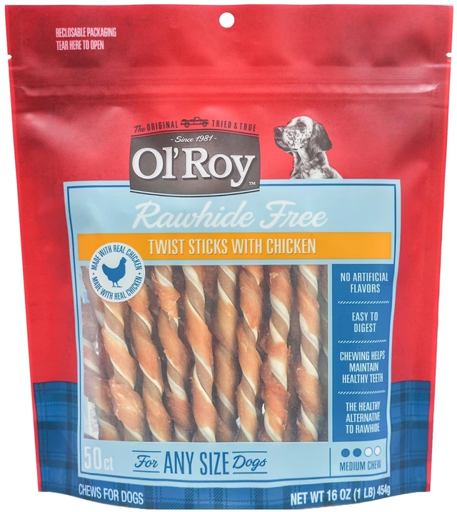 Main image of Ol' Roy Rawhide Free Twist Sticks with Chicken Dog Treats, 16 oz, 50 Count