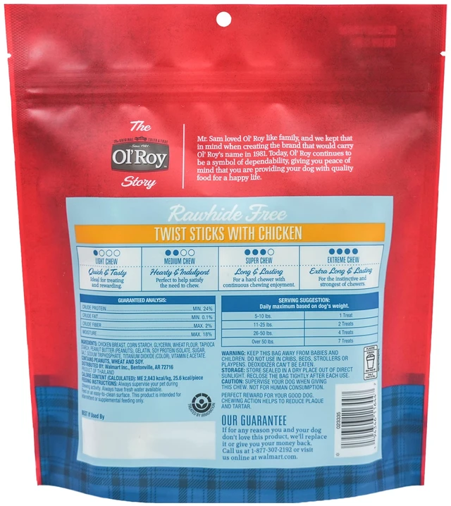 Alt view image 3 of 5 - Ol' Roy Rawhide Free Twist Sticks with Chicken Dog Treats, 16 oz, 50 Count