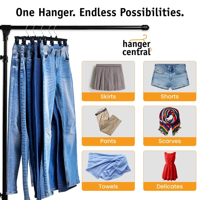 Alt view image 2 of 6 - Hanger Central 25 Pack 12 Inch Plastic Pants Hangers with Extra Long Clips in Black