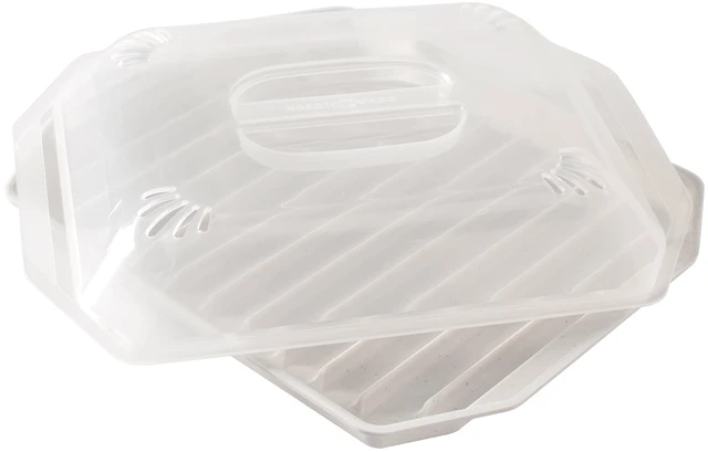Alt view image 4 of 6 - Nordic Ware Microwave Safe Covered Plastic Bacon Rack with Lid, White, 2 Pieces