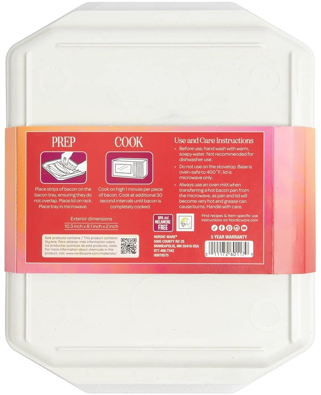 Alt view image 3 of 6 - Nordic Ware Microwave Safe Covered Plastic Bacon Rack with Lid, White, 2 Pieces