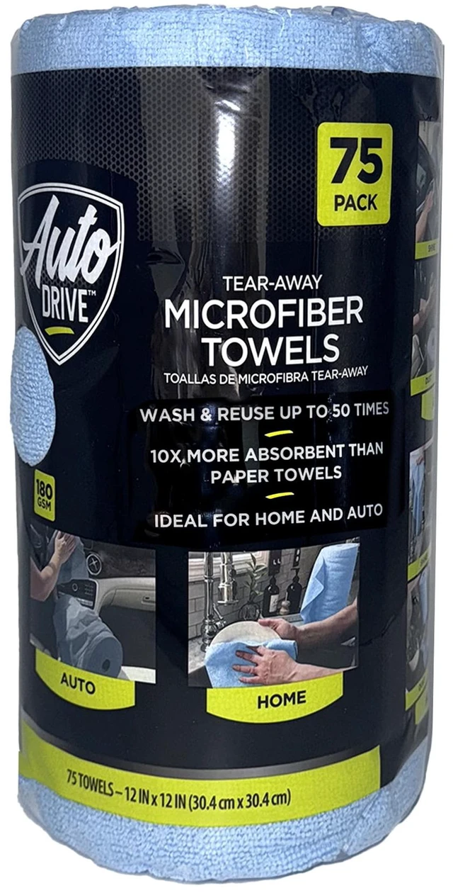 Main image of Auto Drive Tear Away Multipurpose Microfiber Towels on a Roll, 75 Pack
