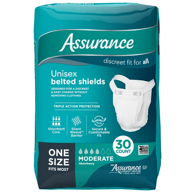 Alt view image 6 of 6 - Assurance Unisex Incontinence Belted Shields, Moderate Absorbency, One Size Fits Most, 30 Count