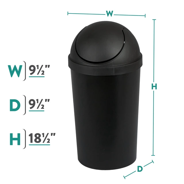 Alt view image 3 of 6 - Sterilite Small Bathroom Trash Can, 3 Gallon Plastic Garbage Bucket Bin with Swing Top Lid, Black