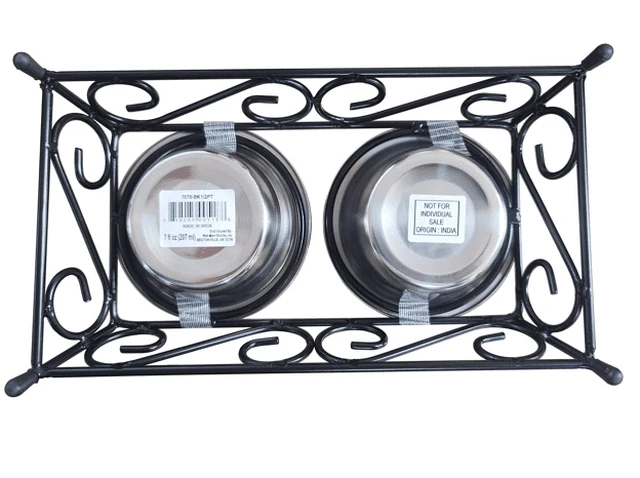 Alt view image 4 of 6 - Gofetch Stainless Steel Pet Food Bowl with Double Diner in Black and Silver