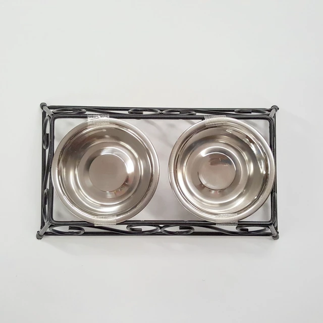 Alt view image 6 of 6 - Gofetch Stainless Steel Pet Food Bowl with Double Diner in Black and Silver