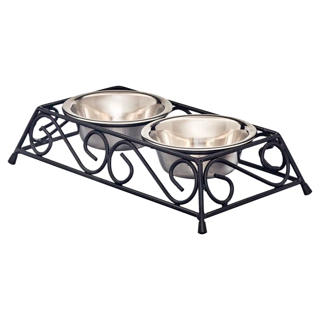 Alt view image 2 of 6 - Gofetch Stainless Steel Pet Food Bowl with Double Diner in Black and Silver