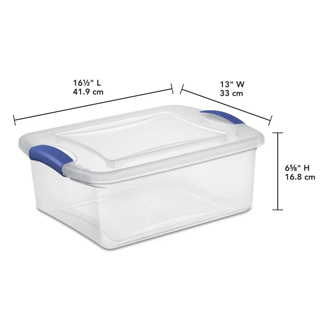 Alt view image 3 of 5 - (3 pack) Sterilite 15 Quart Small Latching Storage Bin, Clear Plastic Storage Container with Latch Lid, Blue