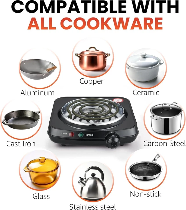 Alt view image 2 of 6 - Mainstays Single Coil Electric Burner and Hot Plate, 1100W, Black