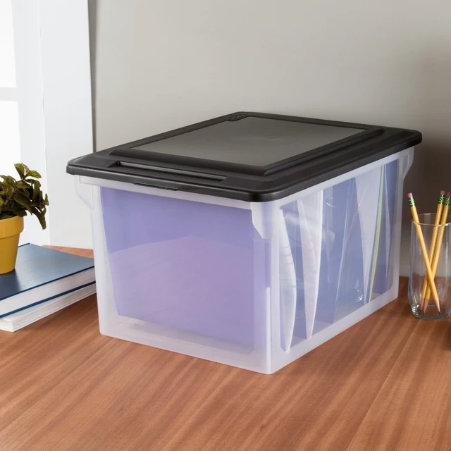 Alt view image 2 of 5 - Sterilite File Box, Clear Plastic Bin with Black Lid, Letter or Legal-sized File Storage, Black