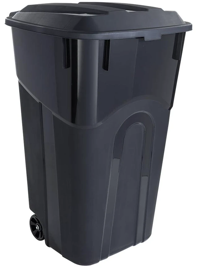 Main image of Hyper Tough 32 Gallon Wheeled Plastic Garbage Can with Attached Lid, Black