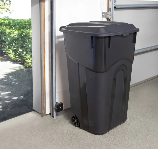 Alt view image 4 of 6 - Hyper Tough 32 Gallon Wheeled Plastic Garbage Can with Attached Lid, Black
