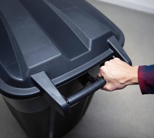 Alt view image 5 of 6 - Hyper Tough 32 Gallon Wheeled Plastic Garbage Can with Attached Lid, Black