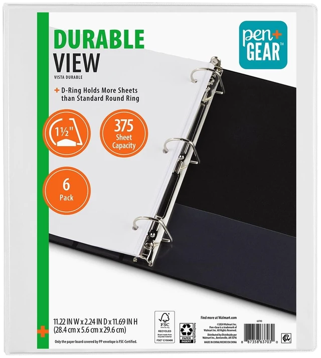 Alt view image 3 of 6 - Pen+Gear Durable View 3-Ring Binder, 1.5 in Slanted D-Rings, White, 6 Pack