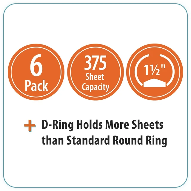 Alt view image 5 of 6 - Pen+Gear Durable View 3-Ring Binder, 1.5 in Slanted D-Rings, White, 6 Pack