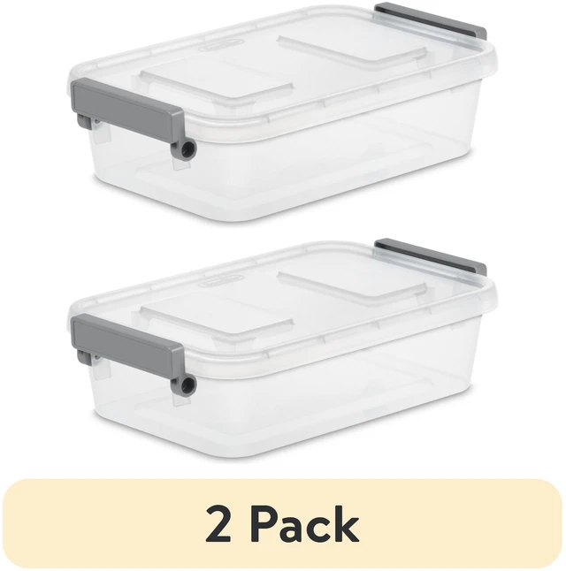 Main image of (2 pack) Sterilite Modular 2.7 Quart Small Latching Storage Bin, Clear Plastic Storage Container with Write-on ID Latches, Gray