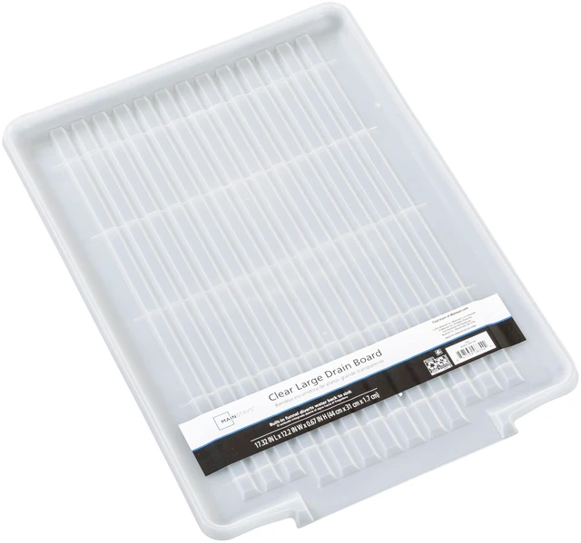 Main image of Mainstays Large Dish Drain Board Drainer Tray, Clear Plastic, 17.32 in x 12.2 in, for Sink or Countertop Drying