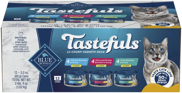 Main image of Blue Buffalo Tastefuls Flaked Wet Cat Food 3-Flavor Variety Pack, 3-oz. (12ct, 4 of Each)
