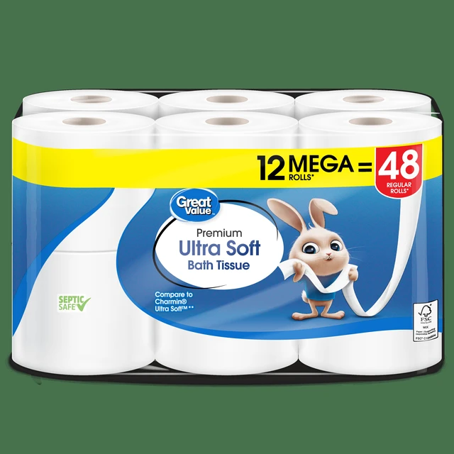 Alt view image 2 of 6 - Great Value Ultra Soft Toilet Paper, 12 Mega Rolls, Compare to Charmin® Ultra Soft