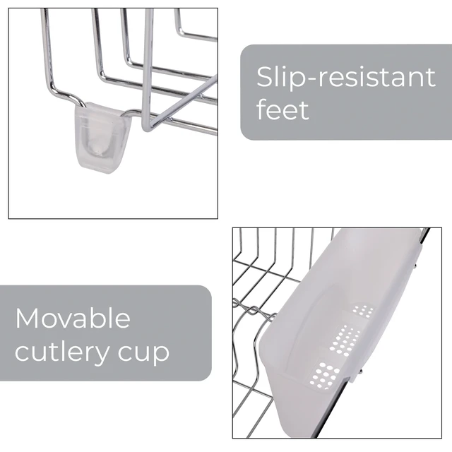 Alt view image 6 of 6 - Mainstays Stainless Steel Kitchen Dish Drying Rack and Drainer, Rust-Resistant Countertop Dish Rack Organizer for Plates, Bowls, Cups and Utensils