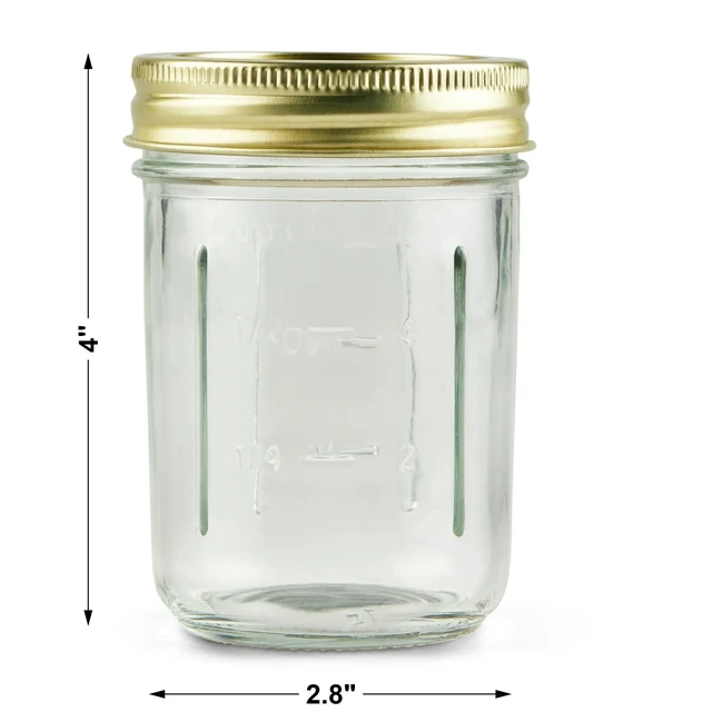 Alt view image 3 of 6 - Mainstays 8 oz Regular Mouth Half Pint Mason Canning Jars with Lids and Bands, 12 Pack
