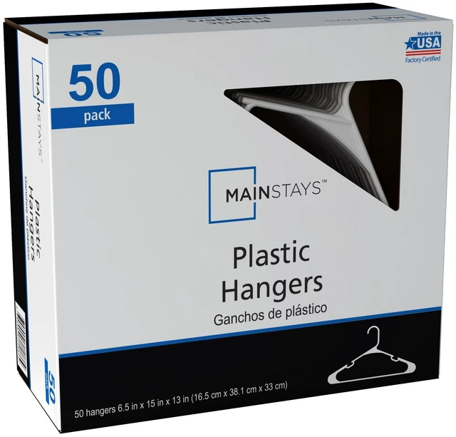 Main image of Mainstays Plastic Clothes Hangers, White, 50-Count