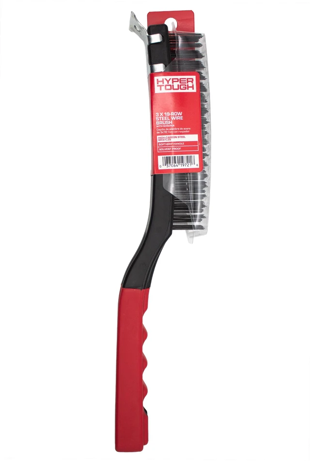 Main image of Hyper Tough Wire Brush with Scraper, Carbon Steel, 3 x 19 Rows