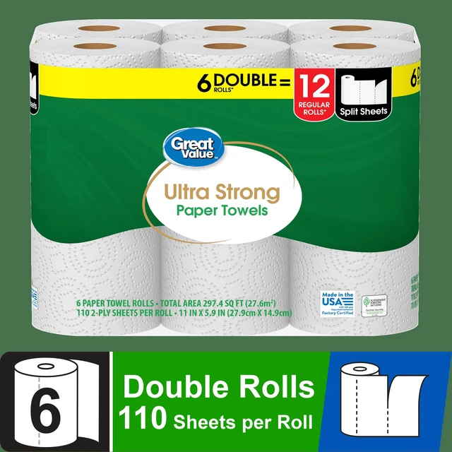 Main image of Great Value Ultra Strong Paper Towels, 6 Double Rolls