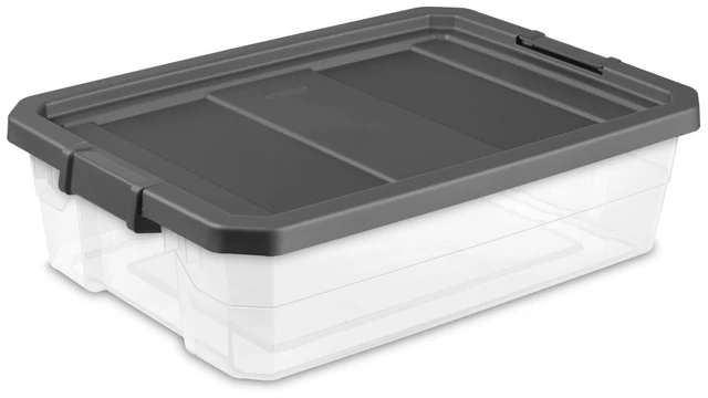 Main image of Sterilite 40 Quart Medium Stackable Storage Bin, Clear Plastic Underbed Storage Container with Latch Lid, Dark Gray