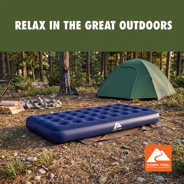 Alt view image 4 of 6 - Ozark Trail Twin Air Mattress, 10 inch Air Bed, Inflatable Air Mattress, Blow Up Mattress without Pump