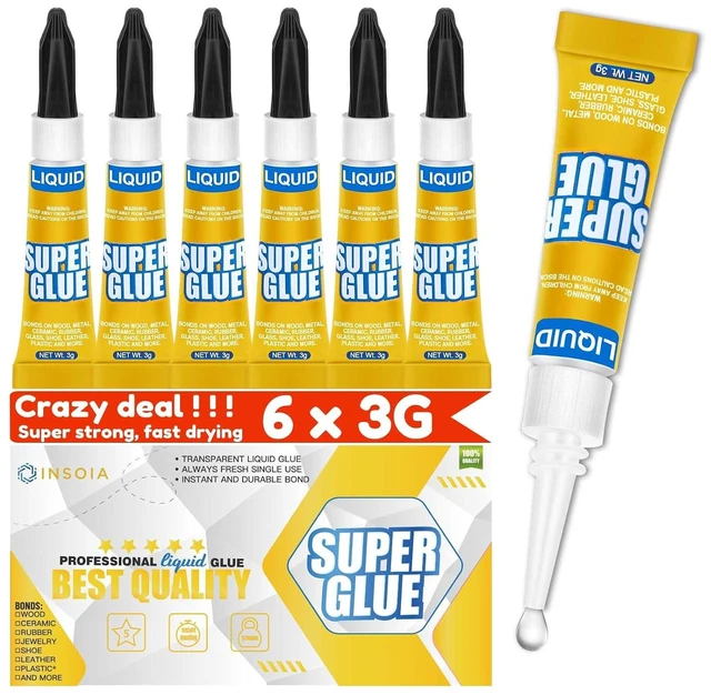Main image of INSOIA Super Glue Liquid Clear, 6 x 3g, All Purpose Single-Use