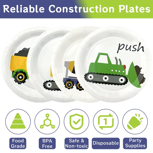 Alt view image 2 of 7 - 48PCS Construction Plates, 7" Construction Birthday Party Decorations