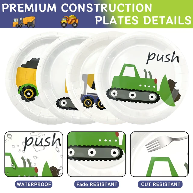 Alt view image 5 of 7 - 48PCS Construction Plates, 7" Construction Birthday Party Decorations