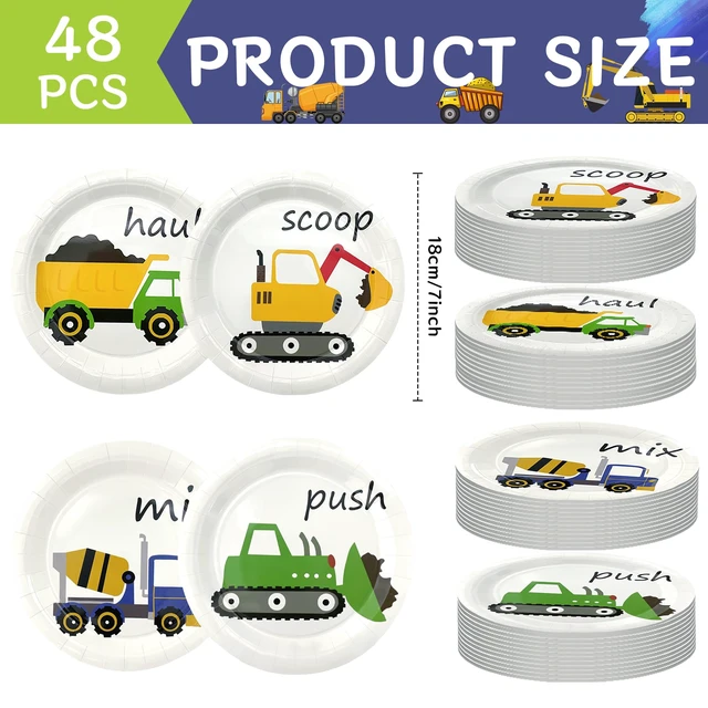 Alt view image 7 of 7 - 48PCS Construction Plates, 7" Construction Birthday Party Decorations