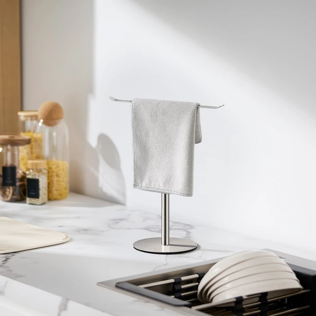 Alt view image 6 of 7 - Silver T-Shaped Hand Towel Holder, Stainless Steel