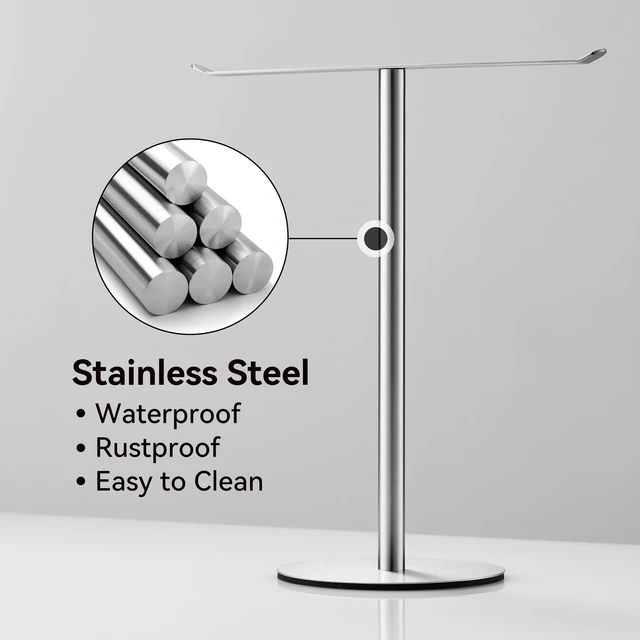 Alt view image 2 of 7 - Silver T-Shaped Hand Towel Holder, Stainless Steel