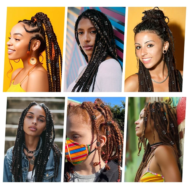 Alt view image 5 of 7 - 50 Pcs Black Dreadlock Beads Braids Accessories Metal Tube Beads Dreadlock Hair Clips Adjustable Hair Cuff Braids Bead
