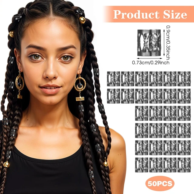 Alt view image 3 of 7 - 50 Pcs Black Dreadlock Beads Braids Accessories Metal Tube Beads Dreadlock Hair Clips Adjustable Hair Cuff Braids Bead